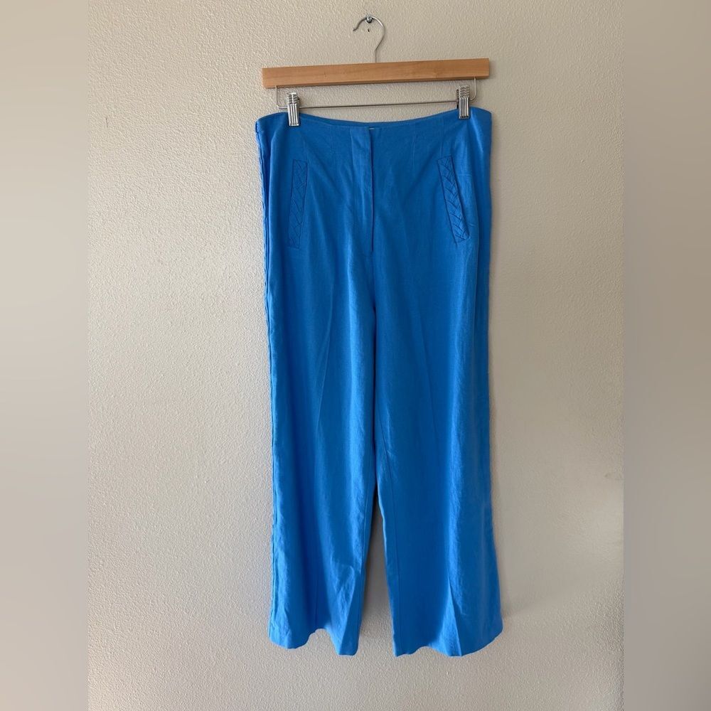 Jason Wu Linen Blend Wide Leg Braided High Rise Pants French Blue Size 4
